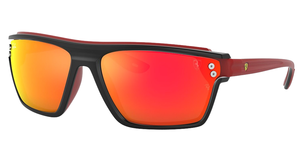 Ray-Ban RB4370M square sunglasses in Matte Black on Rubber Re/Brown Mirror Orange