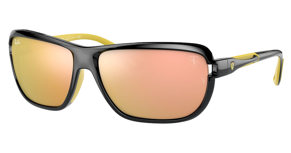 Ray-Ban RB4365M rectangle sunglasses in Black/Light Brown Mirror Pink