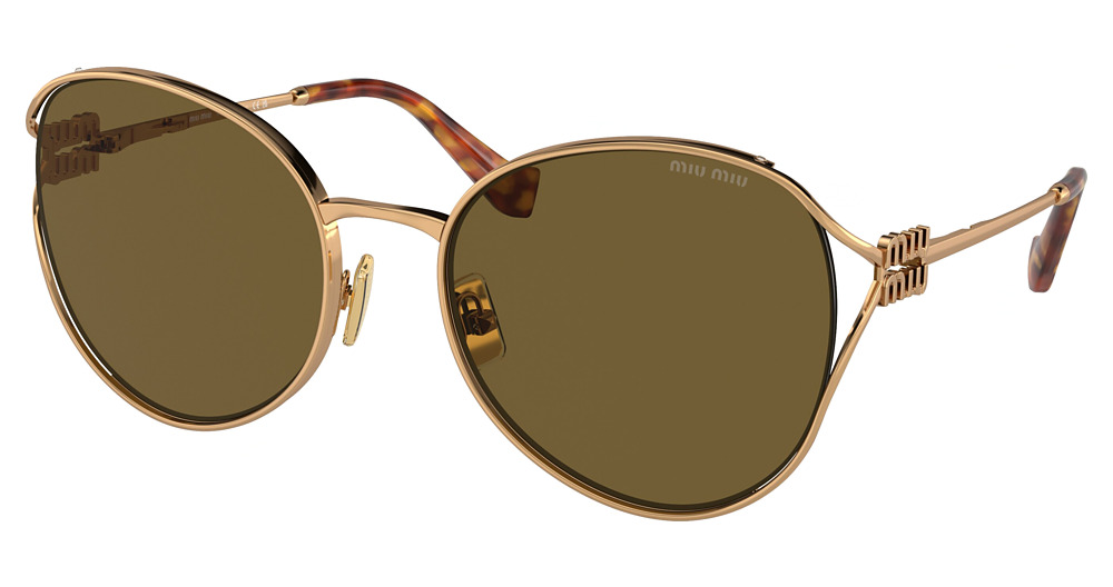 Miu Miu MU 53YS round sunglasses in Gold Brass/Dark Brown