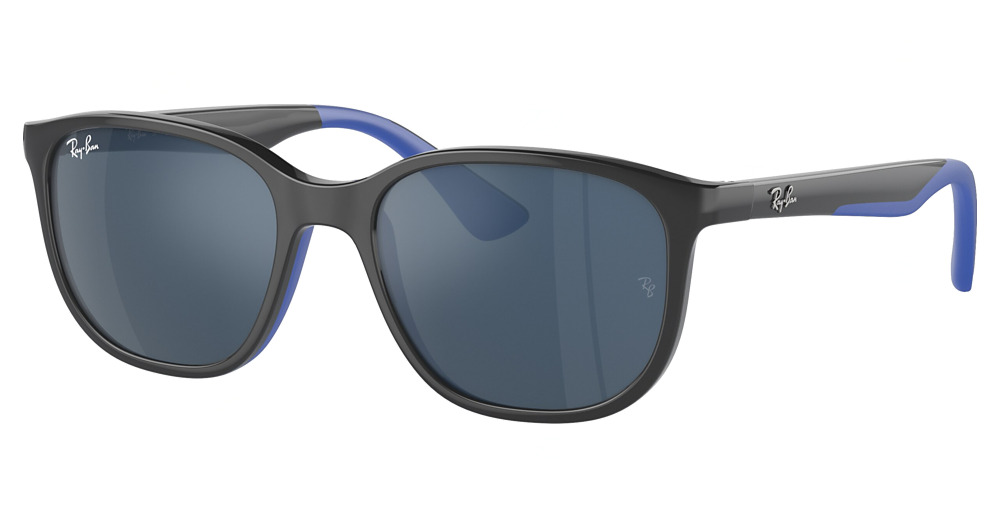 Ray-Ban RJ9078SF round sunglasses in Grey on Rubber Blue/Dark Blue Mirror Blue