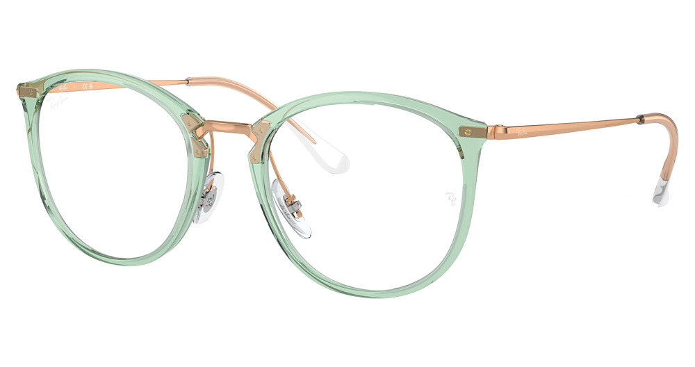 Ray-Ban RX7140 round eyeglasses in Transparent Green