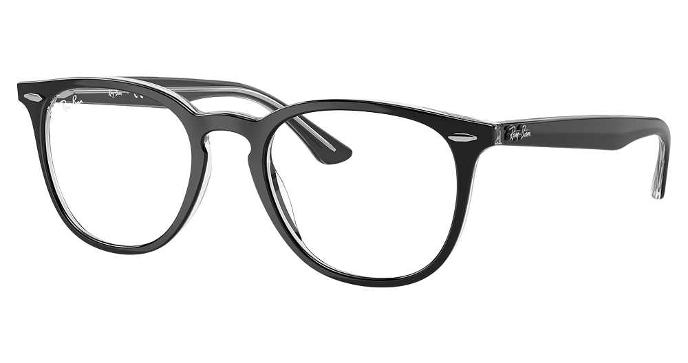 Ray-Ban RX7159 round eyeglasses in Black on Transparent