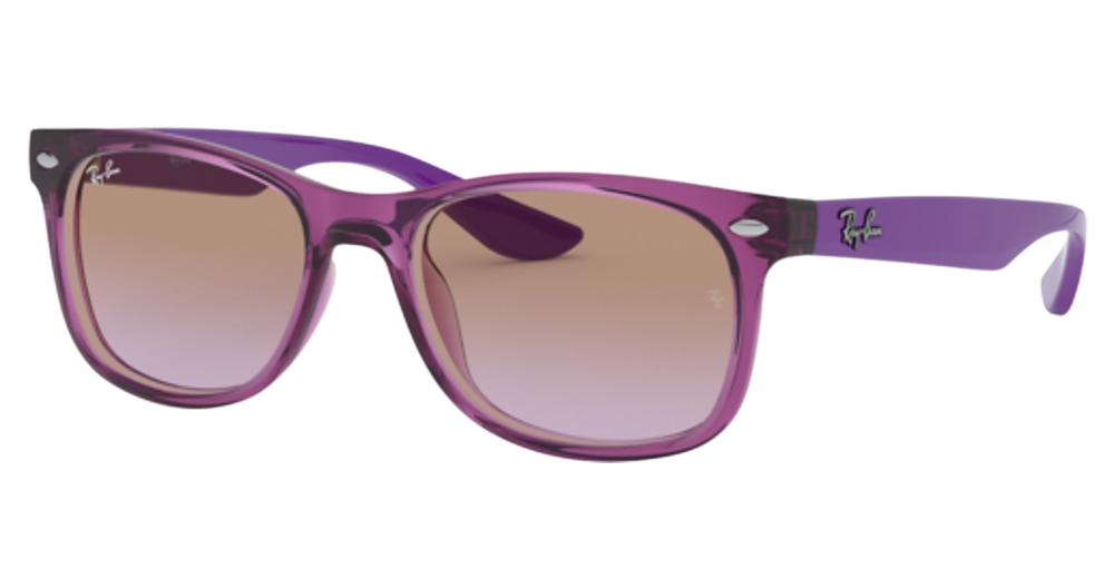 Ray-Ban RJ9052SF JUNIOR NEW WAYFARER round sunglasses in Transparent Fuxia/Violet Gradient Brown