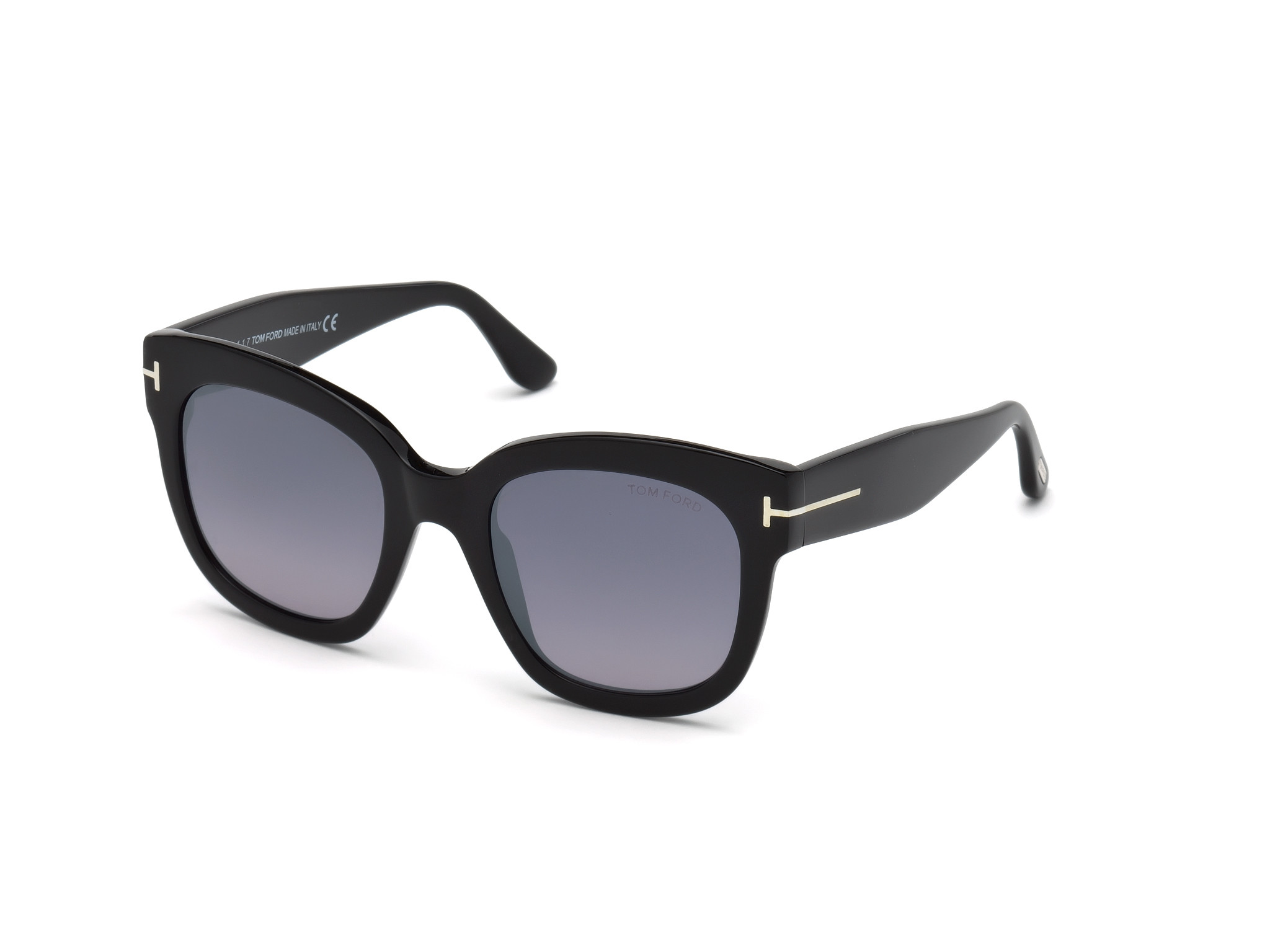 Tom Ford FT0613-F Beatrix-02 square sunglasses in Shiny Black, Palladium T Logo