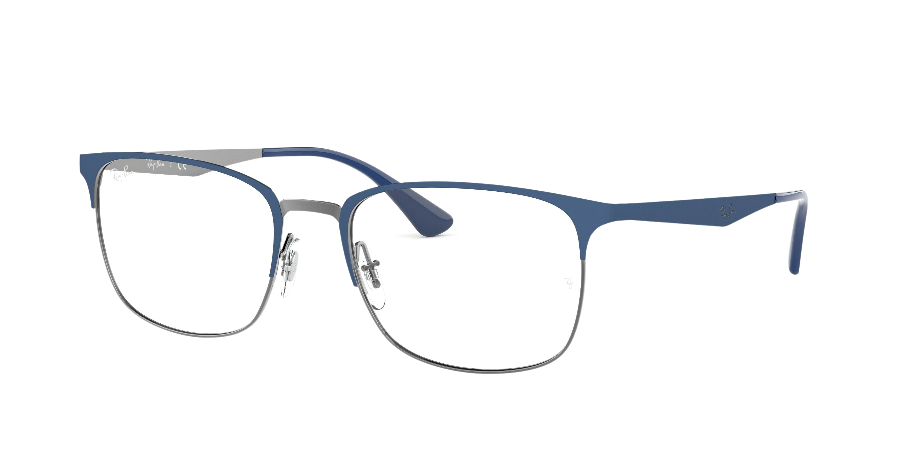 Ray-Ban RX6421 square eyeglasses in Top Matte Blue on Shiny Gunmet