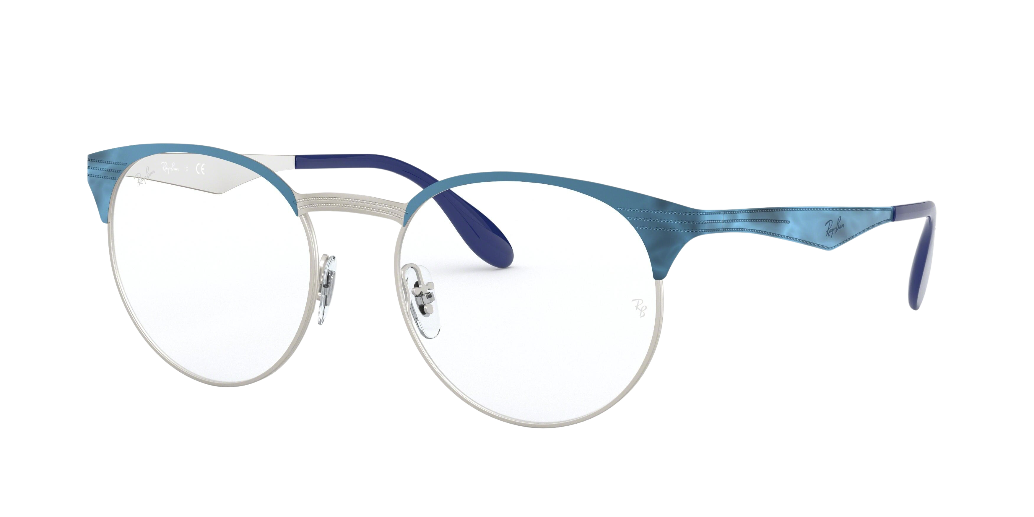 Ray-Ban RX6406 round eyeglasses in Silver on Top Blue Move