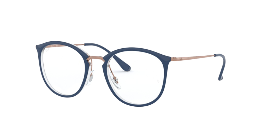 Ray-Ban RX7140 round eyeglasses in Blue on Transparent