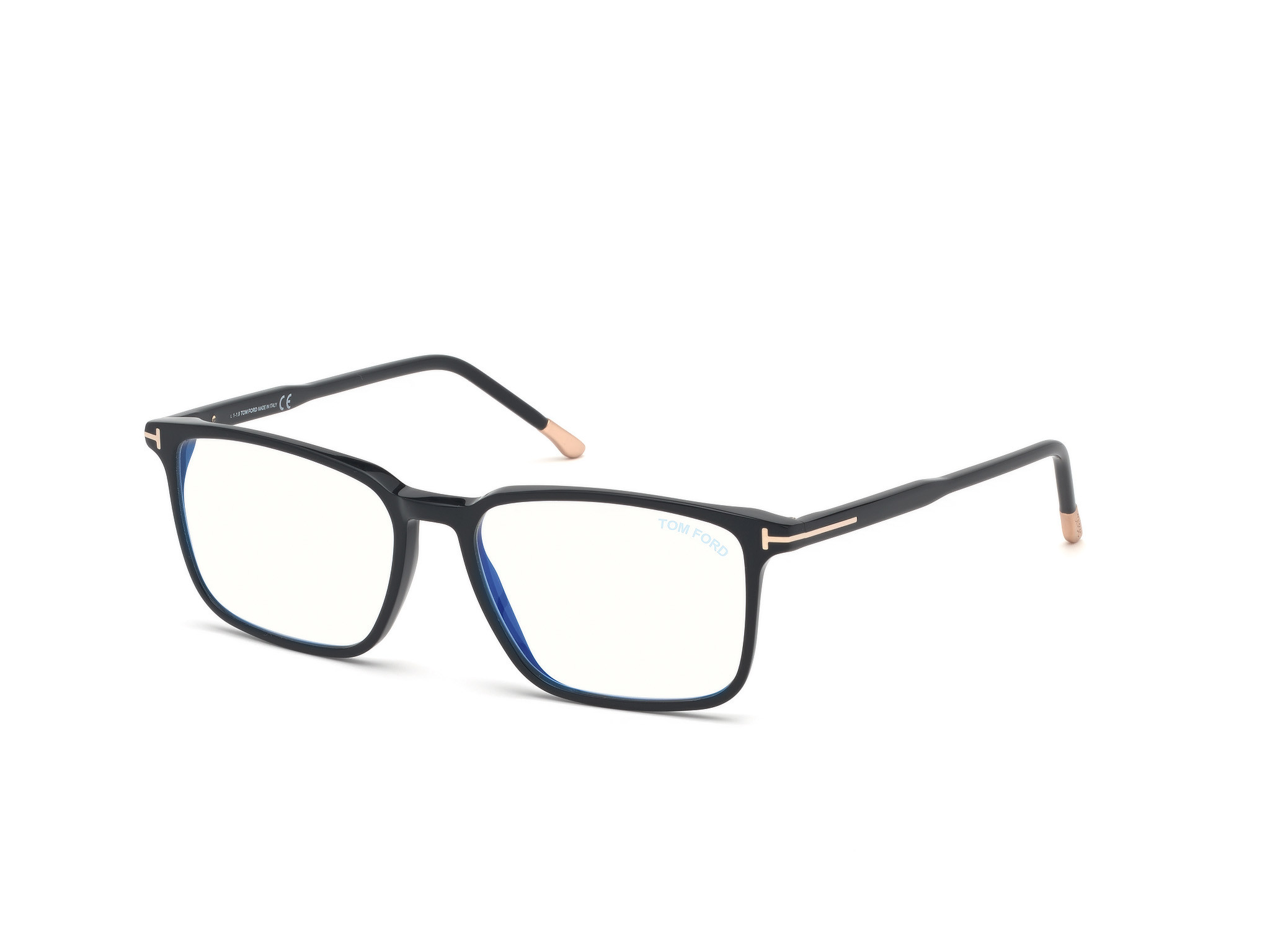 Shiny Black, Shiny Rose Gold "t" Logo/ Blue Block Lenses