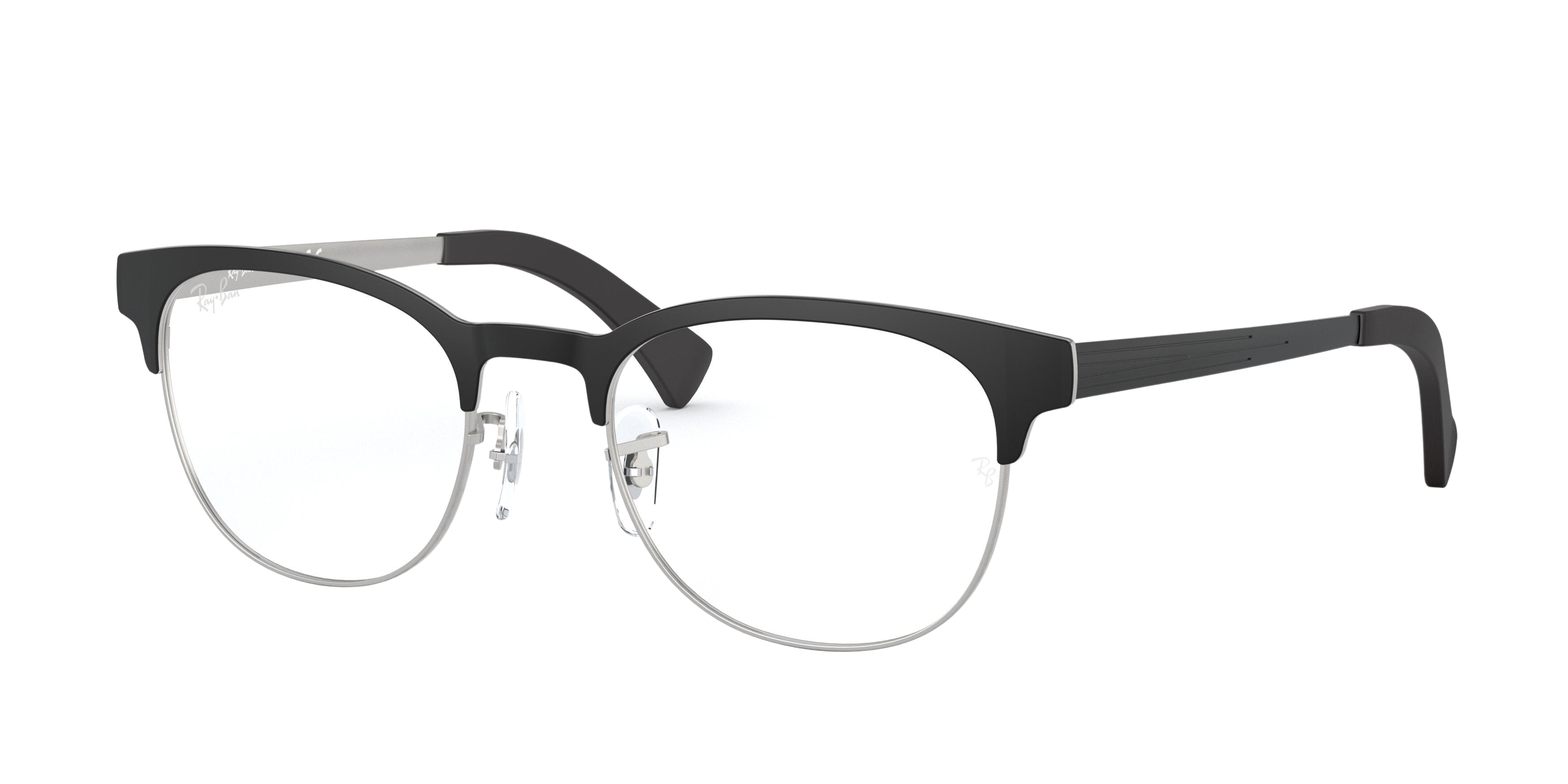 Ray-Ban RX6317 round eyeglasses in Top Black on Matte Silver