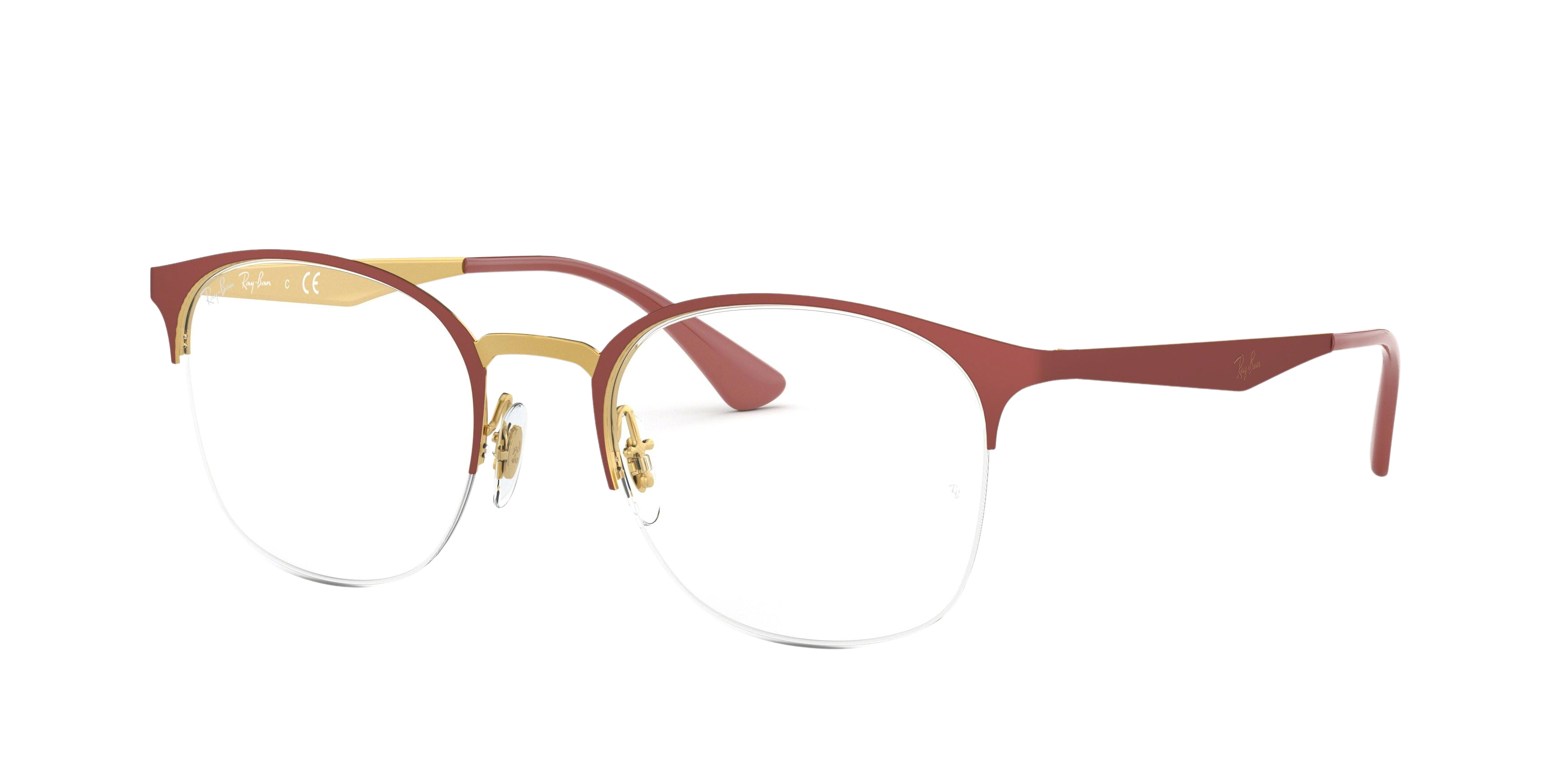 Ray-Ban RX6422 round eyeglasses in Top Matte Red on Shiny Gold