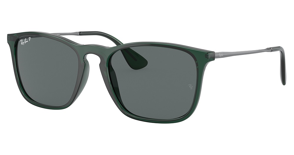 Ray-Ban RB4187F CHRIS round sunglasses in Transparent Green/Dark Grey Polarized