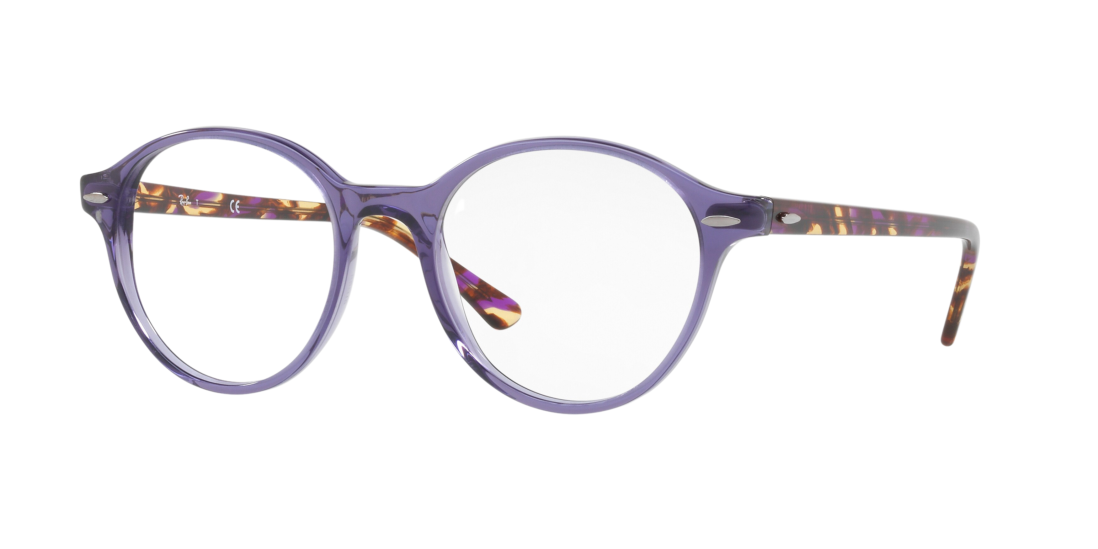 Ray-Ban RX7118 round eyeglasses in Transparent Violet