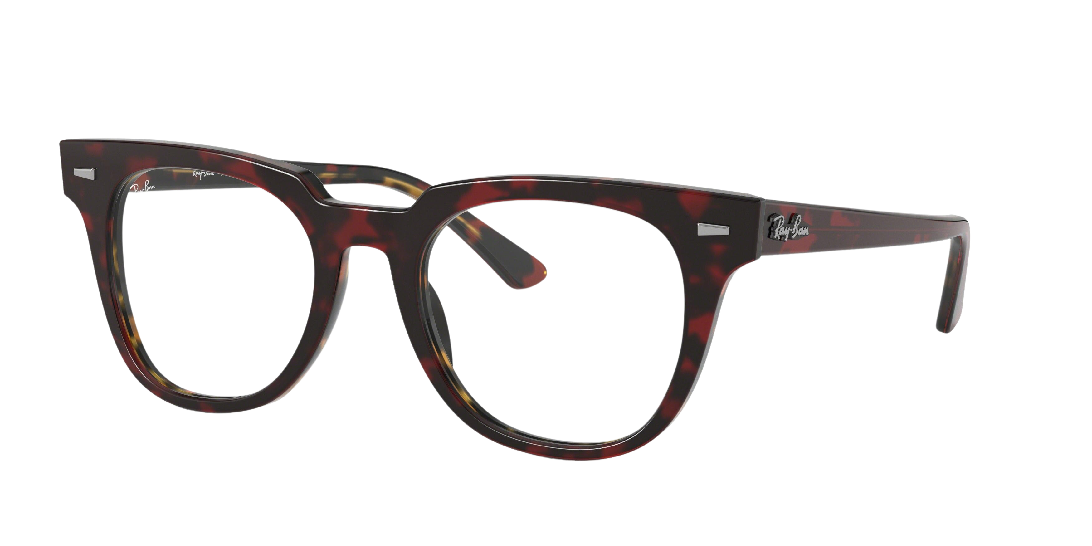 Ray-Ban RX5377 square eyeglasses in Top Trasp Red on Havana Orange
