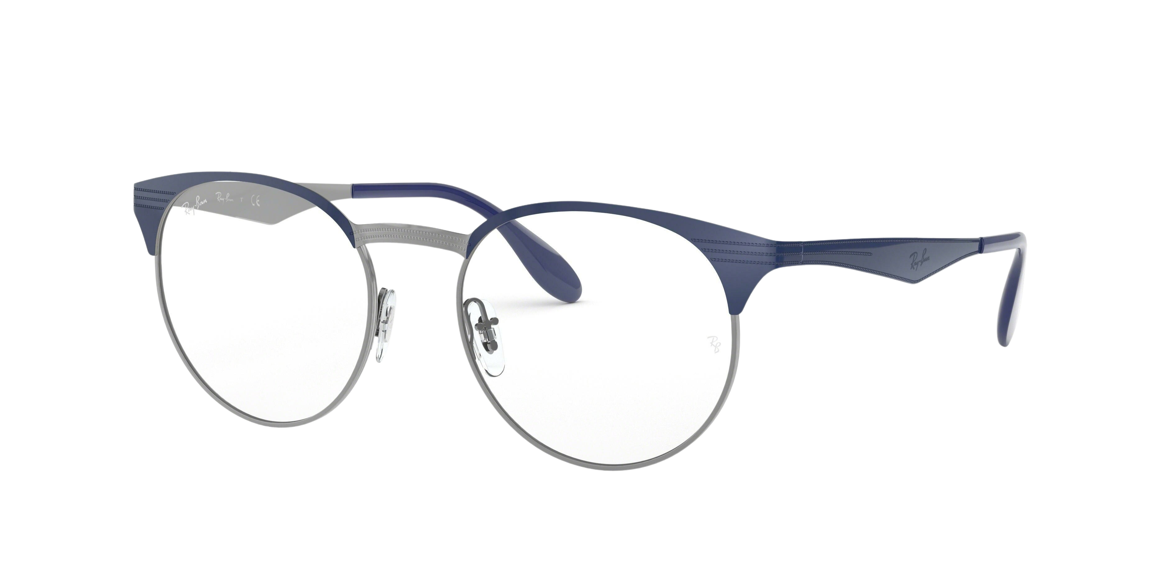 Ray-Ban RX6406 round eyeglasses in Gunmetal/Shiny Blue