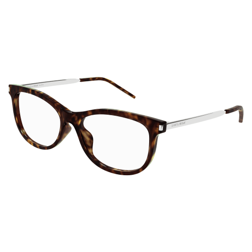 Saint Laurent SL 513 round eyeglasses in Havana Silver Transparent