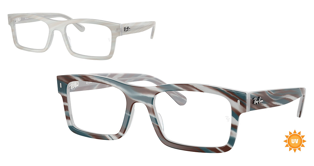 Ray-Ban RX5435F rectangle eyeglasses in Photo Striped Light Blue