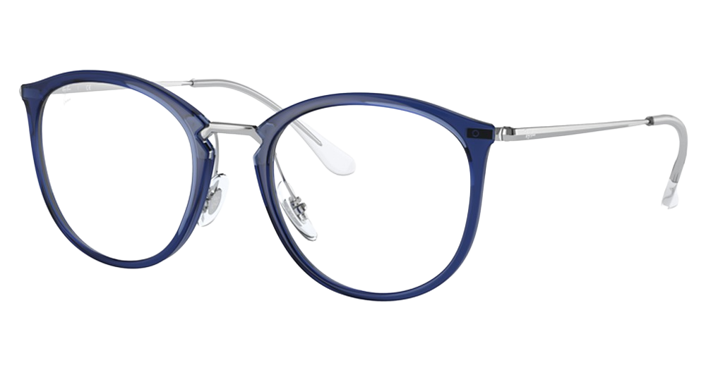 Ray-Ban RX7140 round eyeglasses in Trasparent Blue