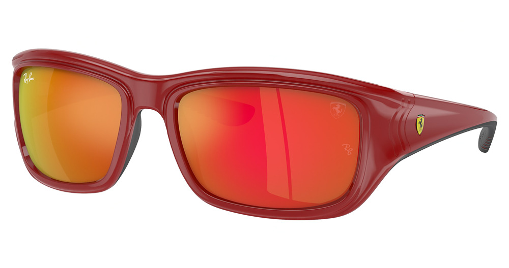 Ray-Ban RB4405M rectangle sunglasses in Red on Rubber Black/Brown Mirror Orange