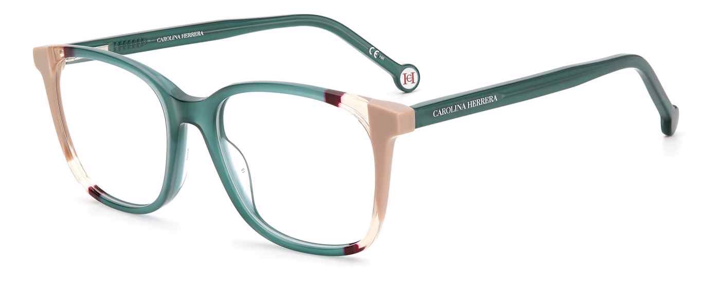 Carolina Herrera CH-0065 square eyeglasses in Teal Brown