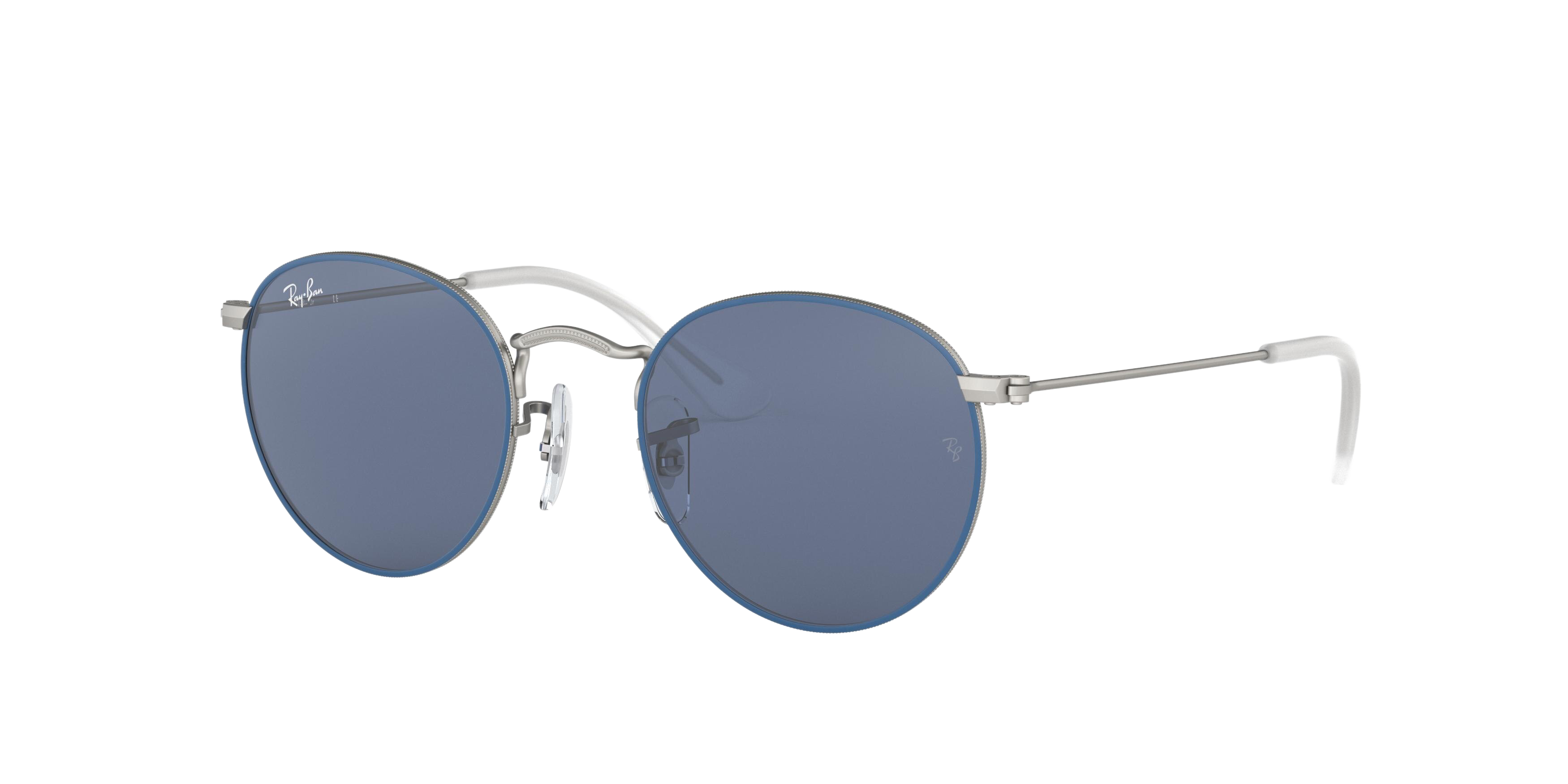 Ray-Ban RJ9547S round sunglasses in Top Rubber Blue on Silver