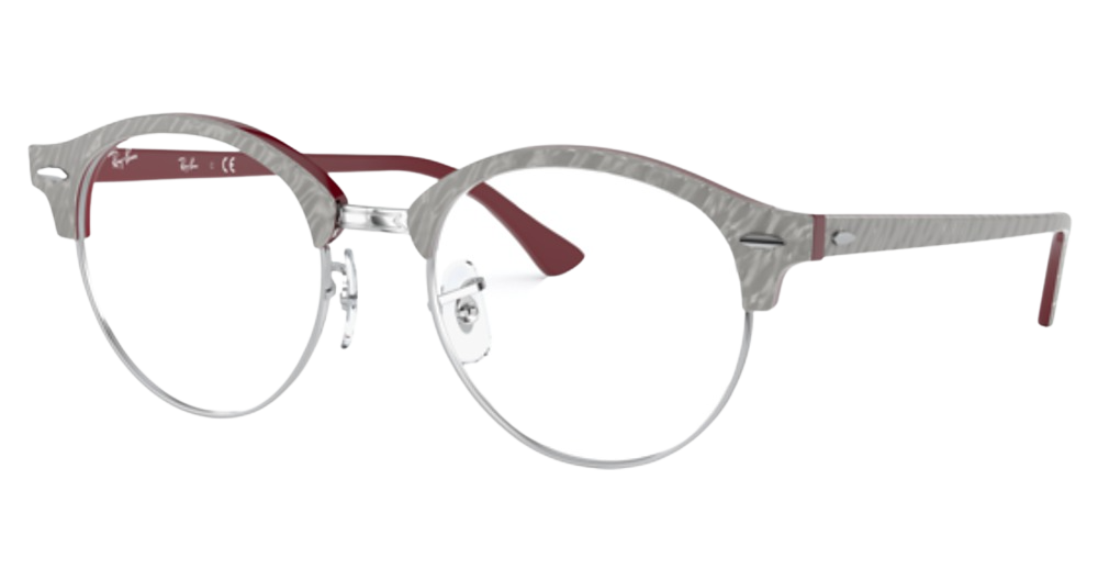 Ray-Ban RX4246V CLUBROUND round eyeglasses in Wrinkled Grey on Bordeau