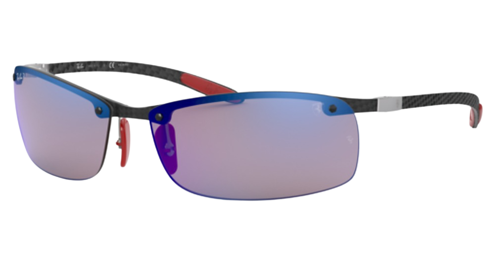 Ray-Ban RB8305M rectangle sunglasses in Carbon/Grey Mirror Blue