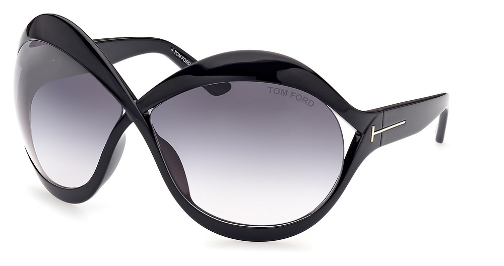 Tom Ford FT0902 irregular sunglasses in Shiny Black/Gradient Smoke