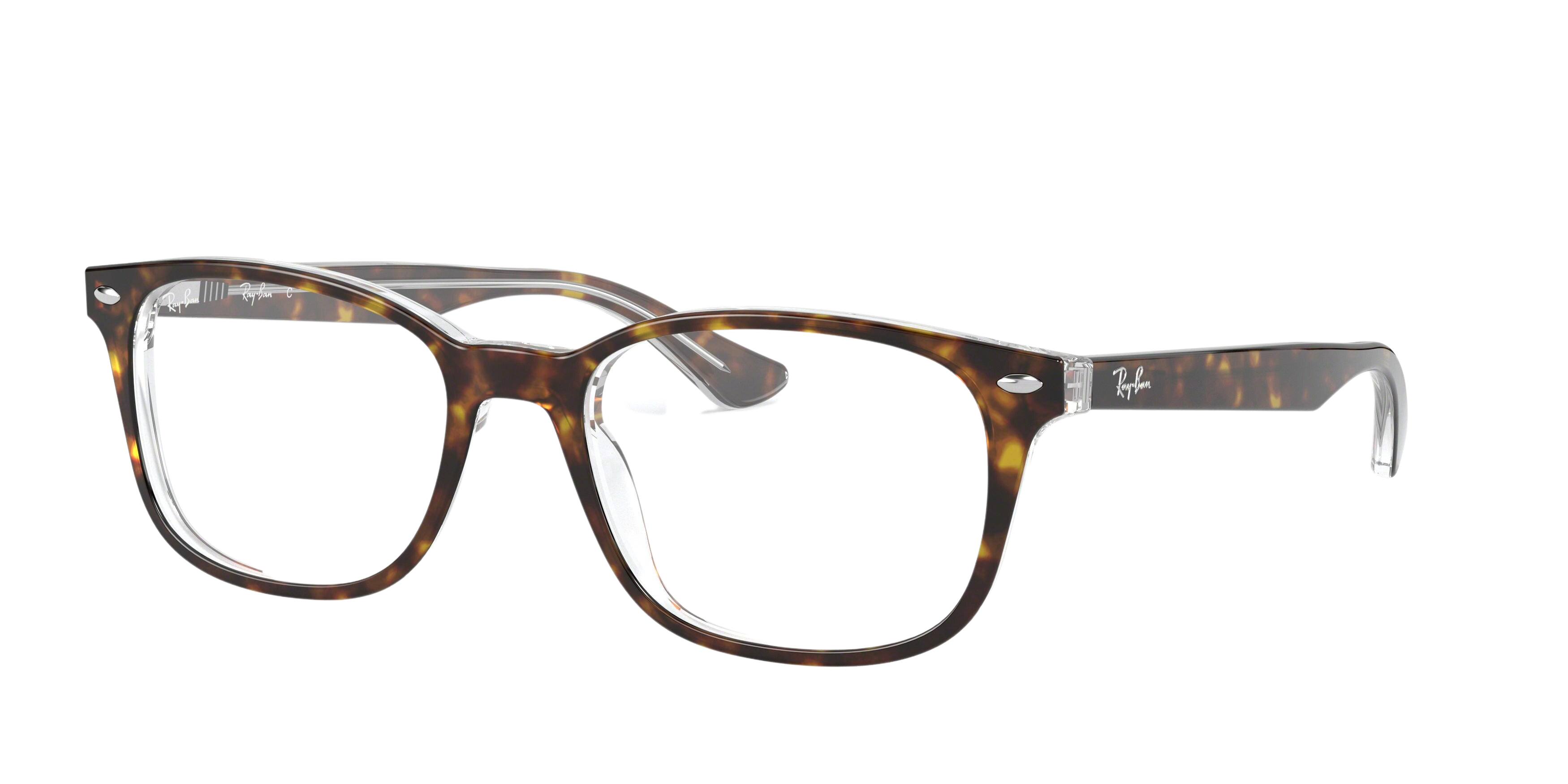 Ray-Ban RX5375F square eyeglasses in Top Havana on Transparent