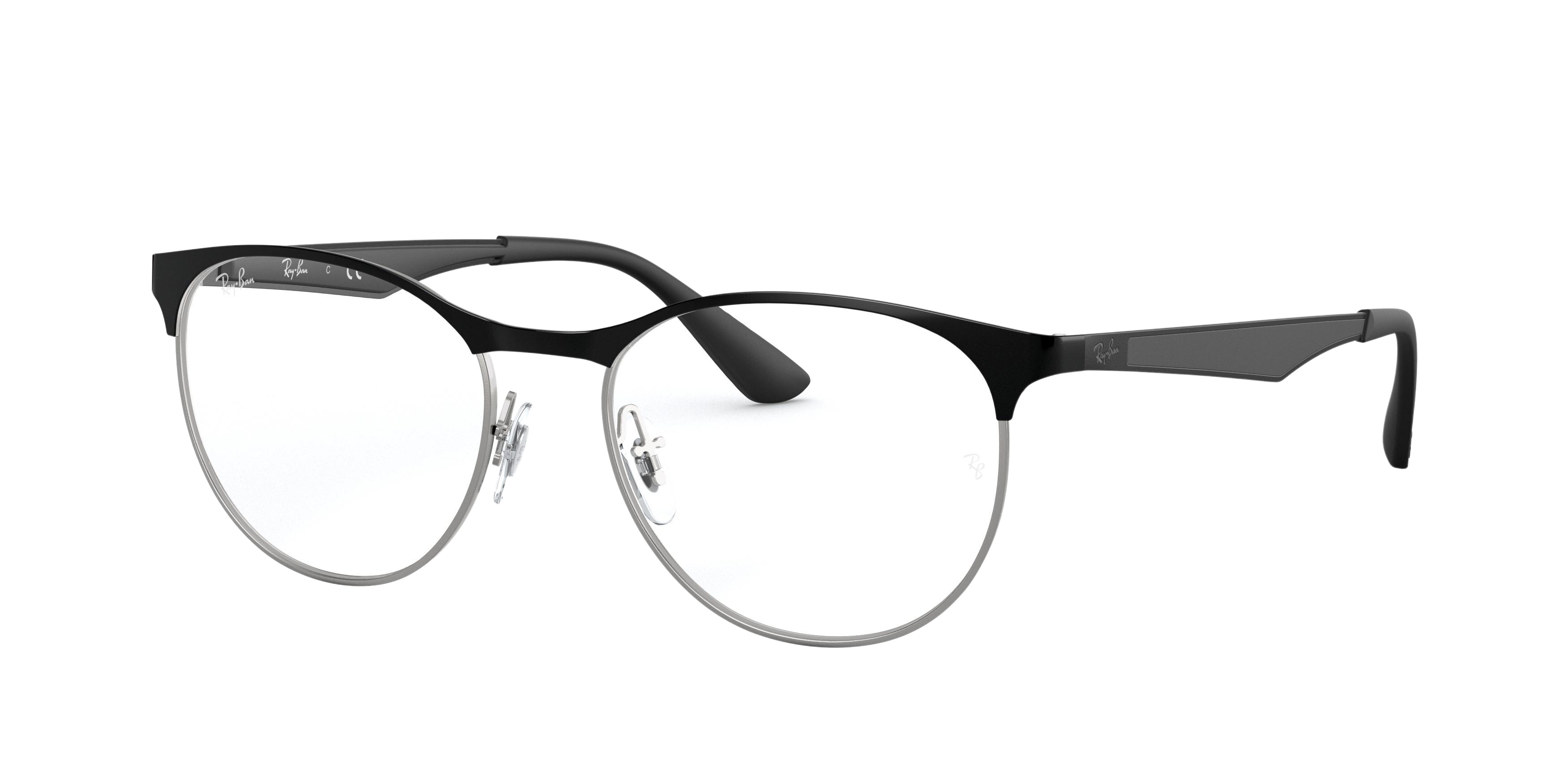 Ray-Ban RX6365 round eyeglasses in Silver Top on Black