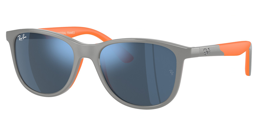 Ray-Ban RJ9077SF round sunglasses in Grey on Rubber Orange/Dark Blue Mirror Blue