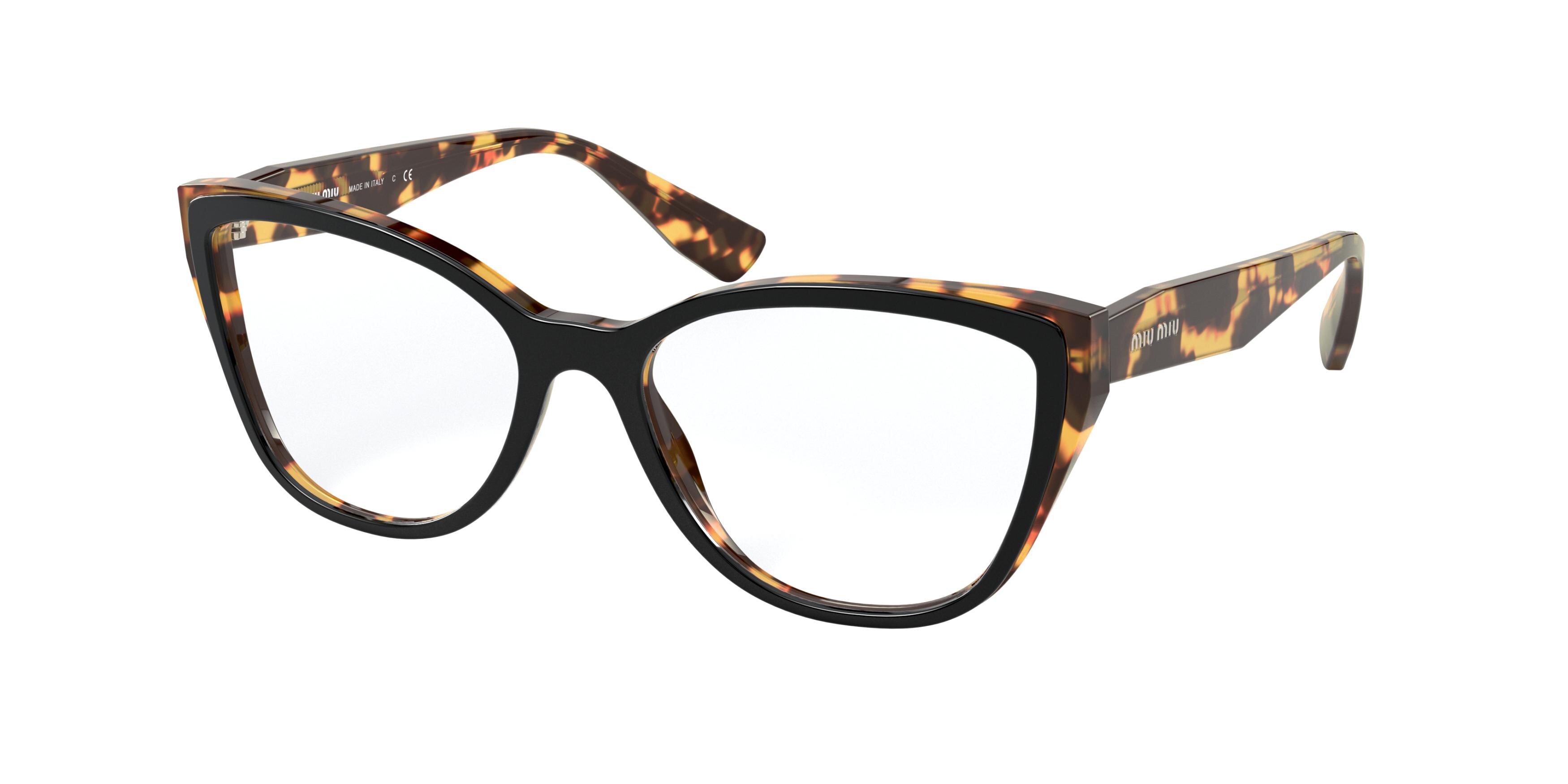 Miu Miu MU 04SVA rectangle eyeglasses in Top Black/Light Havana