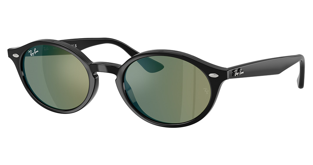 Ray-Ban RB4315 round sunglasses in Black/Grey Mirror Blue Green