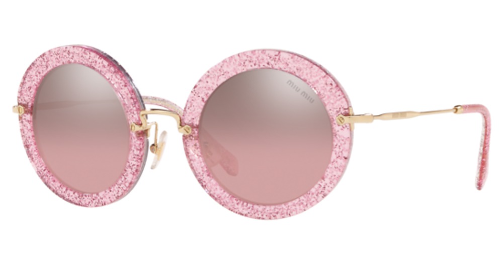 Miu Miu MU 13NS round sunglasses in Glitter Pink/Pink Mirror Silver Gradient