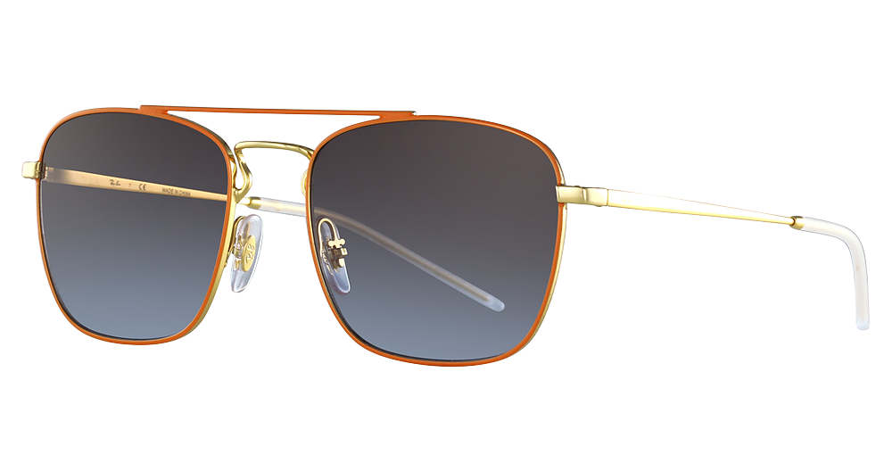 Ray-Ban RB3588 square sunglasses in Gold Top on Orange/Light Blue Gradient Brown