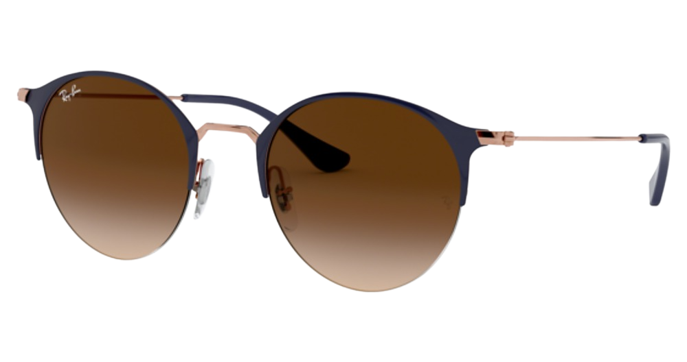 Ray-Ban RB3578 round sunglasses in Dark Blue on Copper/Brown Gradient Dark Brown