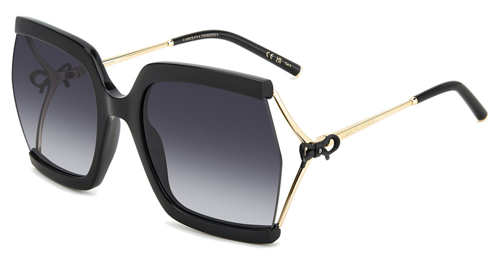 Carolina Herrera HER 0216/G/S square sunglasses in Black Gold B/Dark Grey Shaded