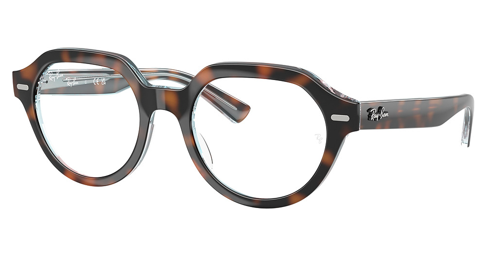Ray-Ban RX7214 GINA round eyeglasses in Dark Havana on Multicolo
