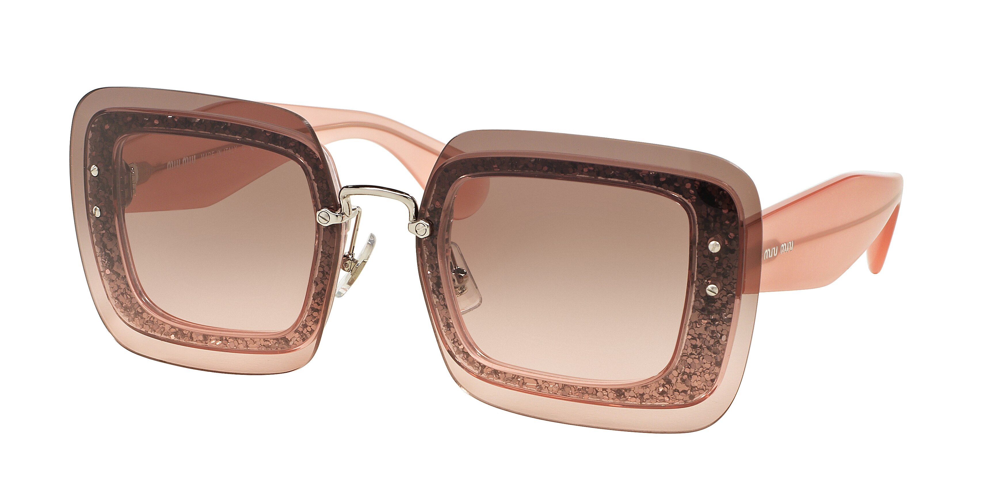 Miu Miu MU 01RS square sunglasses in Transparent Pink Glitter