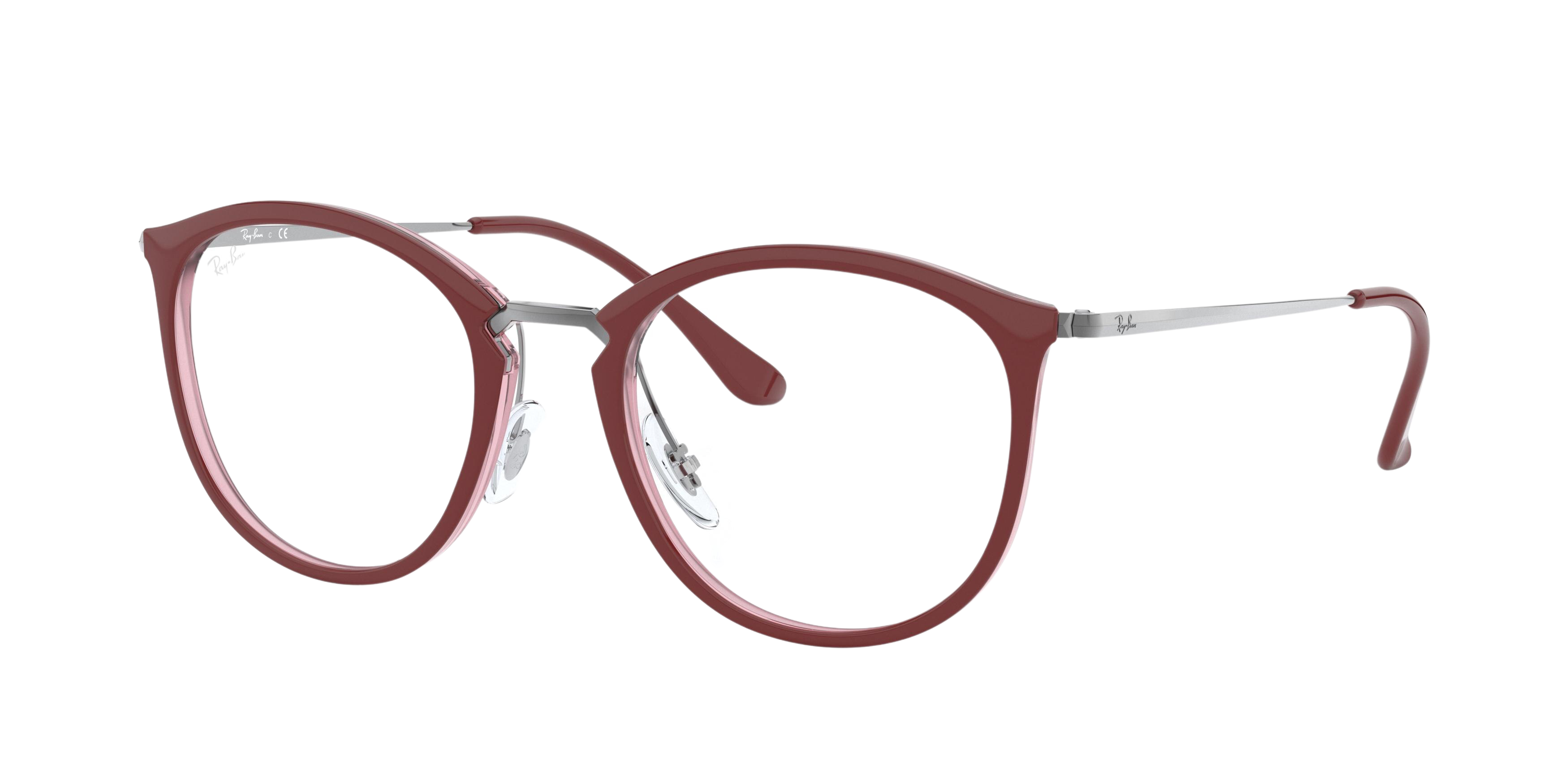 Ray-Ban RX7140 round eyeglasses in Top Bordeaux on Trasp Red