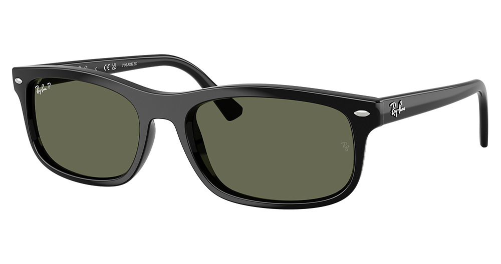 Ray-Ban RB2224F rectangle sunglasses in Black/Green Polarized