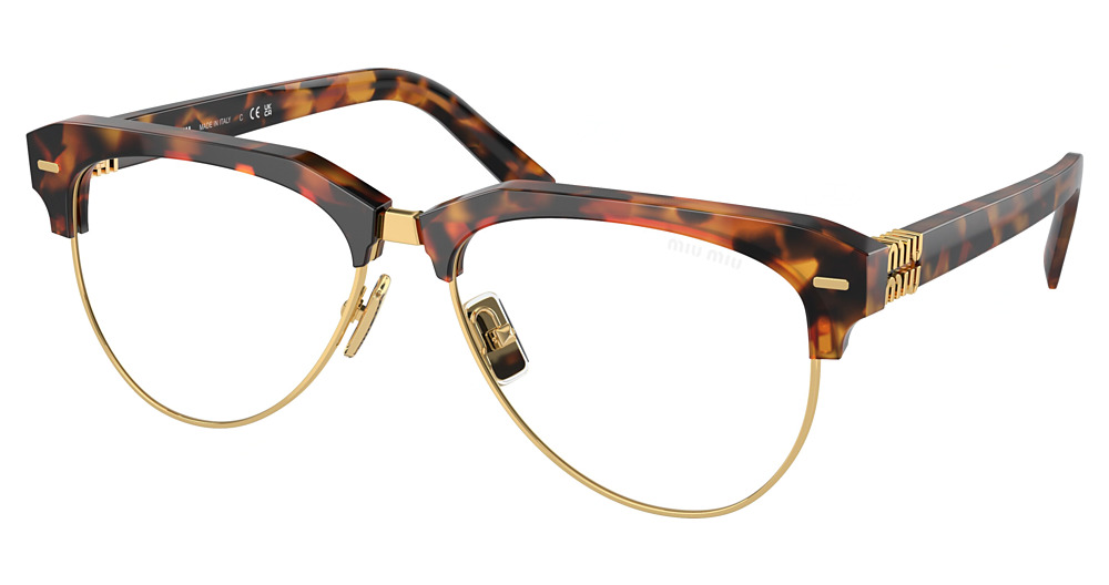 Miu Miu MU 09ZS round sunglasses in Cork Trotoise/Clear Blue Light Filter