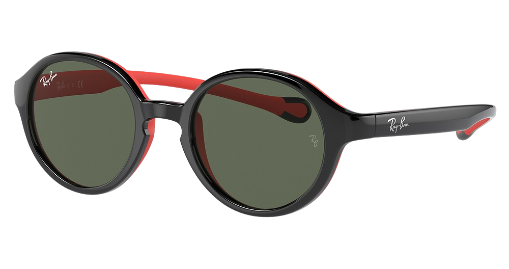 Ray-Ban RJ9075SF round sunglasses in Black on Rubber Red/Dark Green