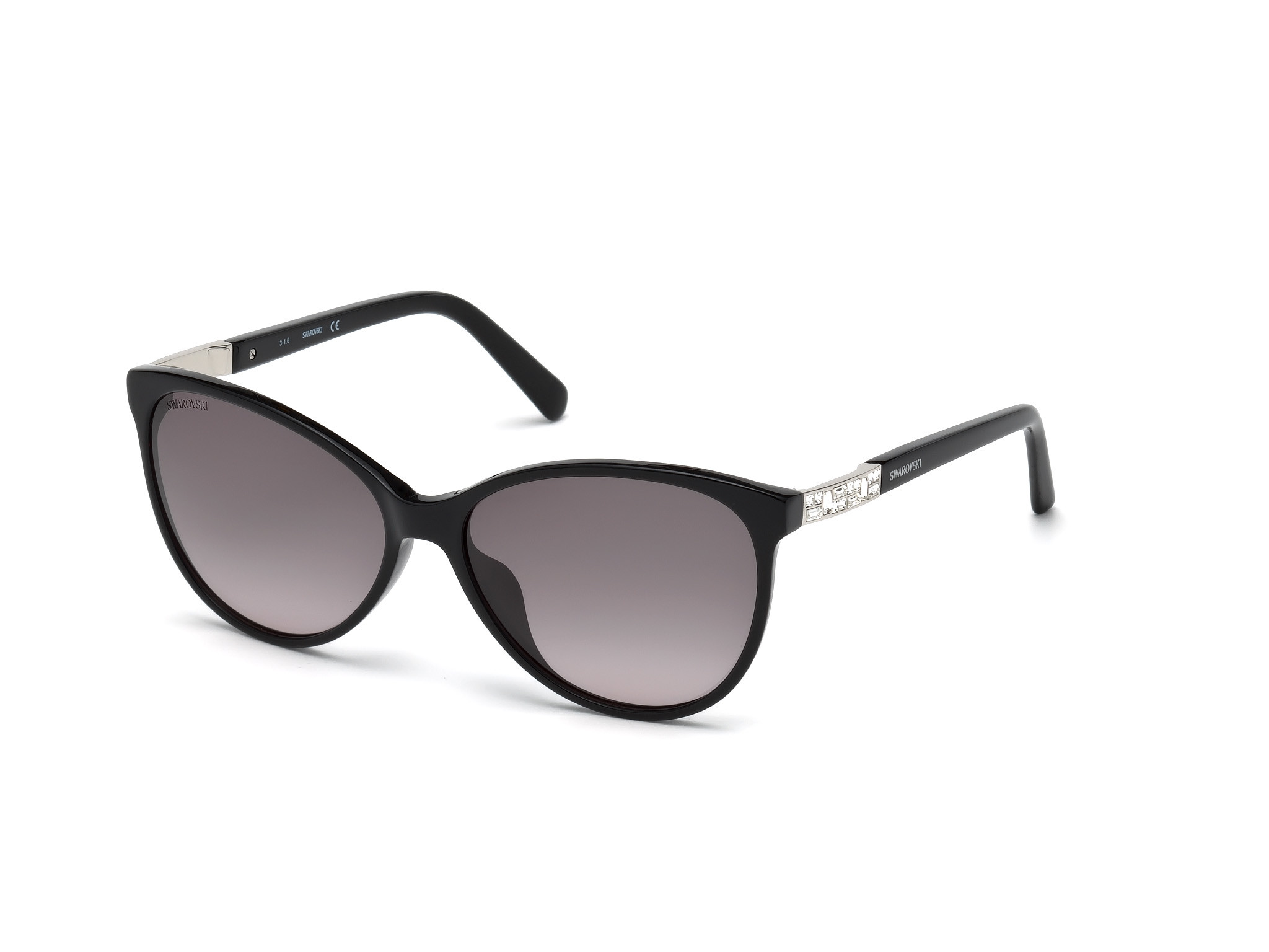 Shiny Black,  Palladium Metal Insert, Crystal Stone / Grad Smoke Lens