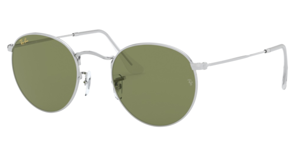 Ray-Ban RB3447 ROUND METAL round sunglasses in Silver/Bottle Green