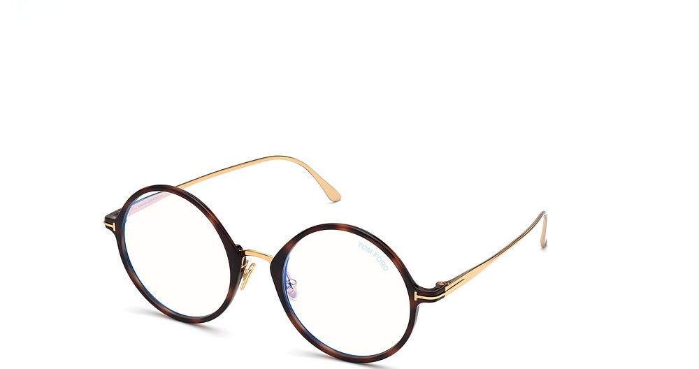 Tom Ford FT5703-B round eyeglasses in Blonde Havana