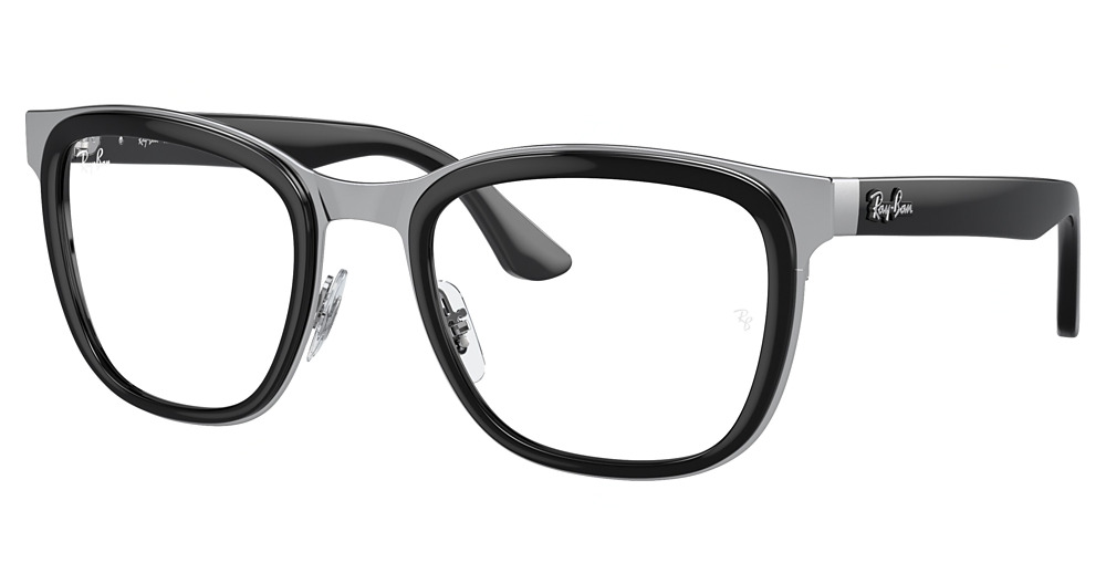 Ray-Ban RB3709 CLYDE round eyeglasses in Black on Silver/Photo Clear To Grey/Green