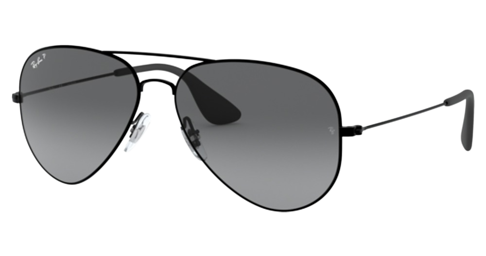 Ray-Ban RB3558 aviator sunglasses in Black/Light Grey Gradient Grey