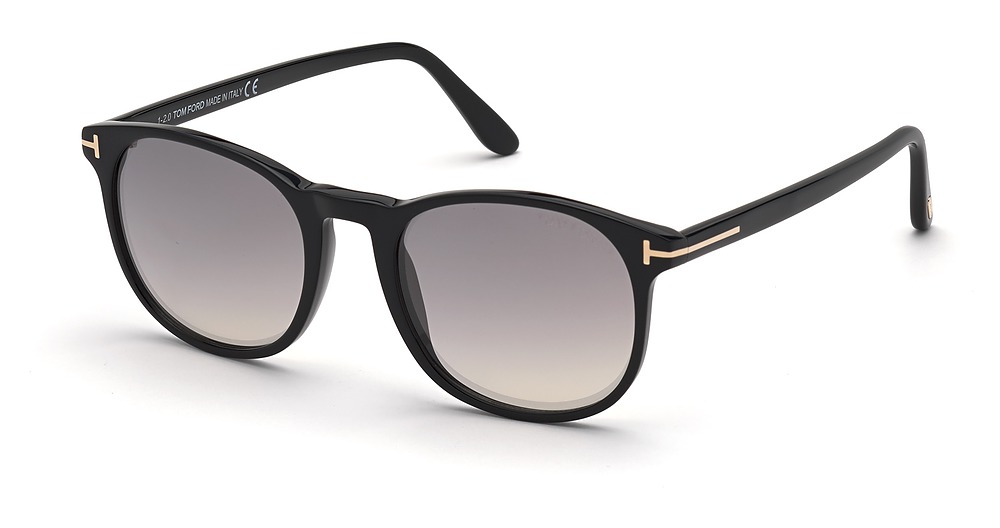 Tom Ford FT0858-F round sunglasses in Shiny Black/Smoke Mirror