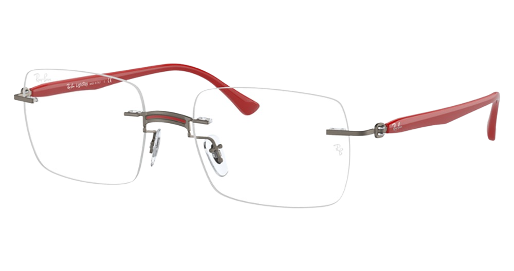 Ray-Ban RX8767 rectangle eyeglasses in Red on Sanding Gunmetal
