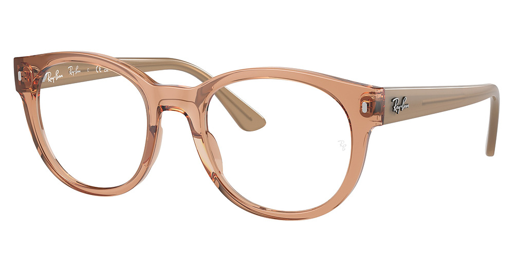 Ray-Ban RX7227F round eyeglasses in Transparent Light Brown
